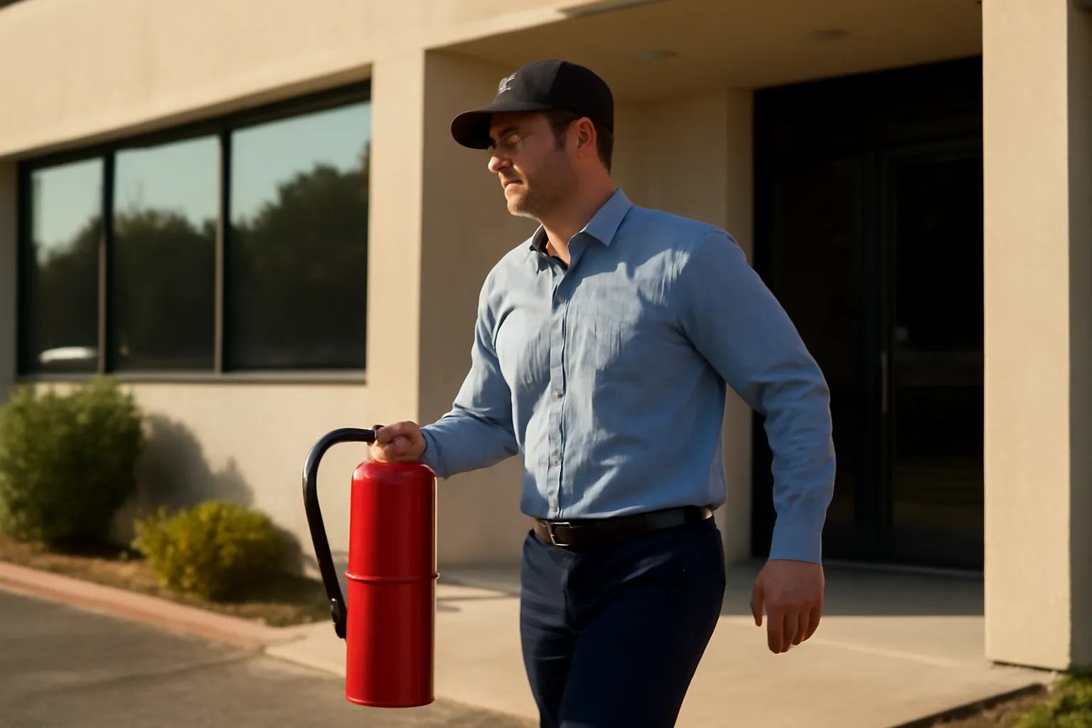Fire extinguisher route service call in California
