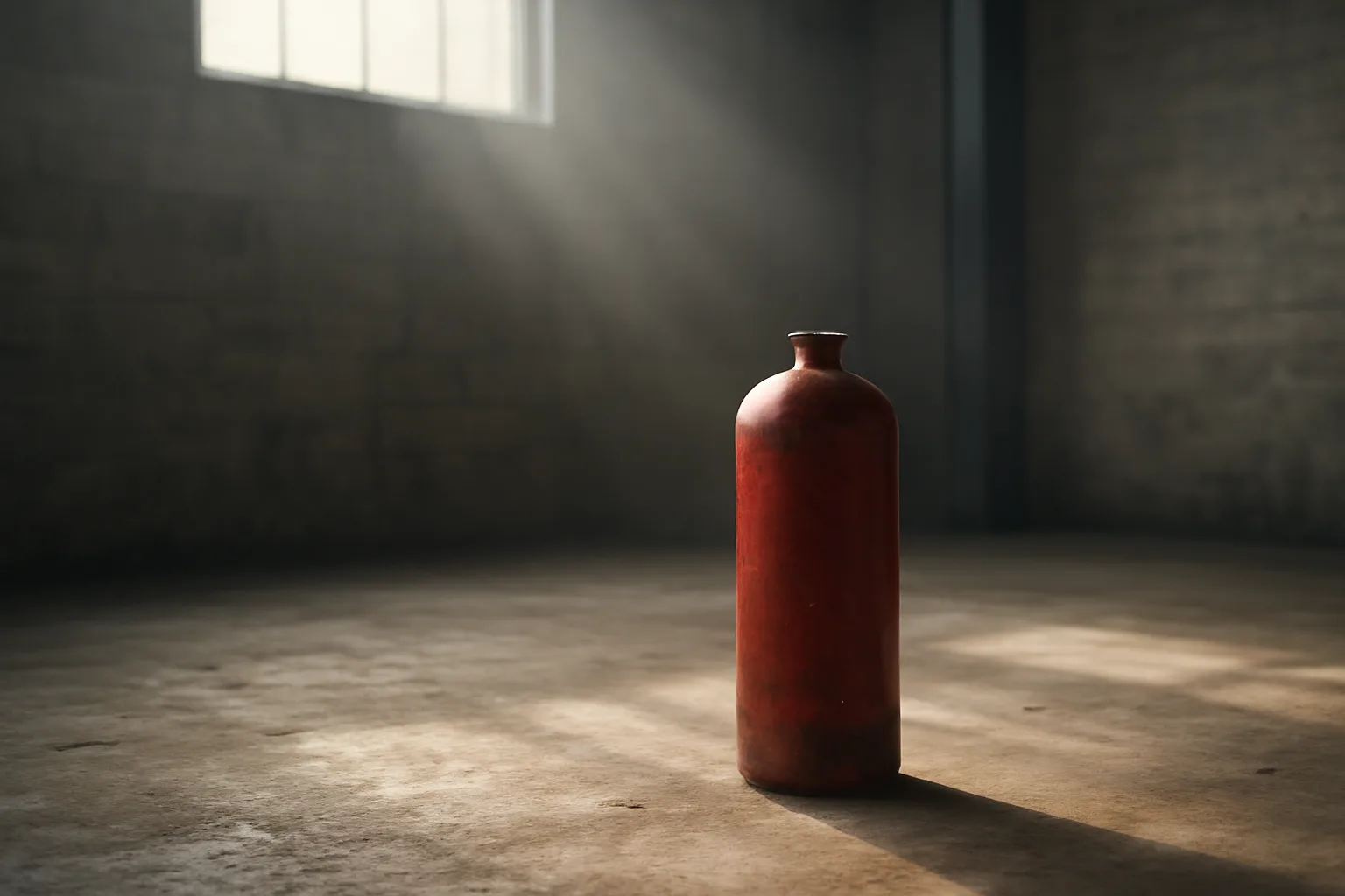 Red fire extinguisher cylinder on a Delaware warehouse floor
